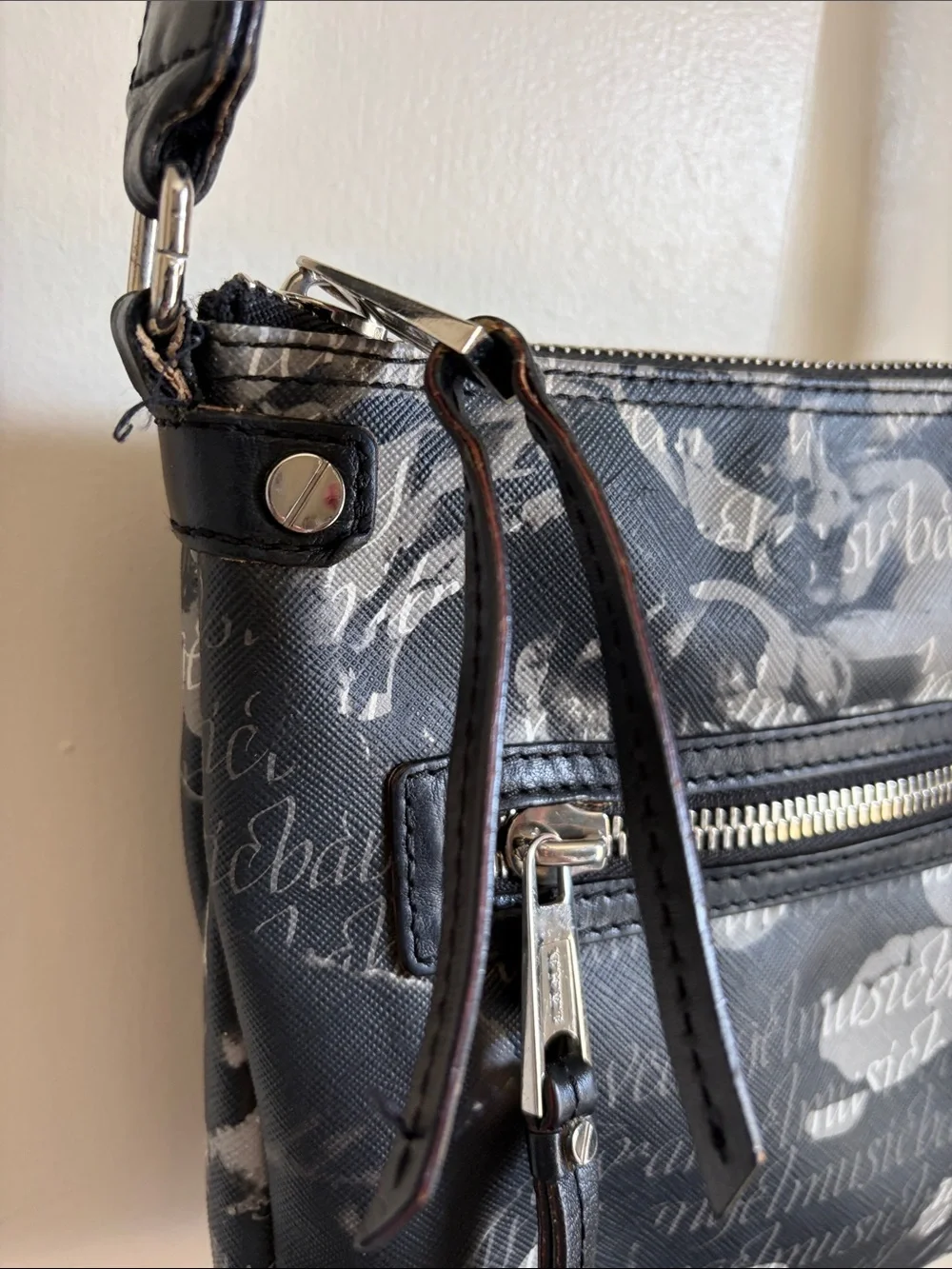 LAMB Gwen Stefani Black Rose Print Crossbody Bag - adjustable strap